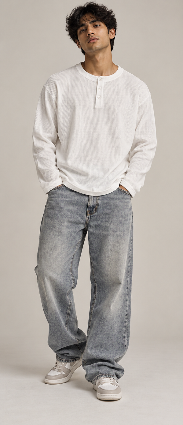 Vintage Thermal Henley Top