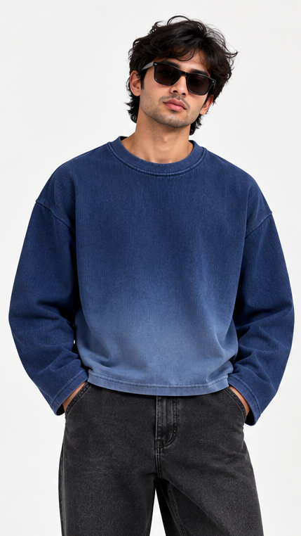 BLUE OMBRE WAFFLE FULL SLEEVE TSHIRT