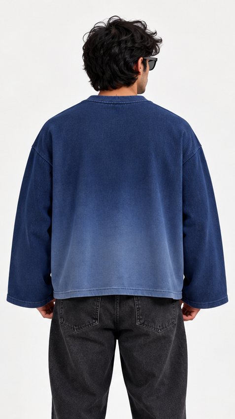 BLUE OMBRE WAFFLE FULL SLEEVE TSHIRT