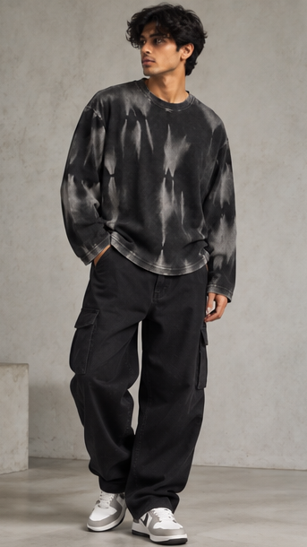 Shadow Wash Textured Oversized waffle Tee