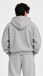 solid grey double  zipper hooide