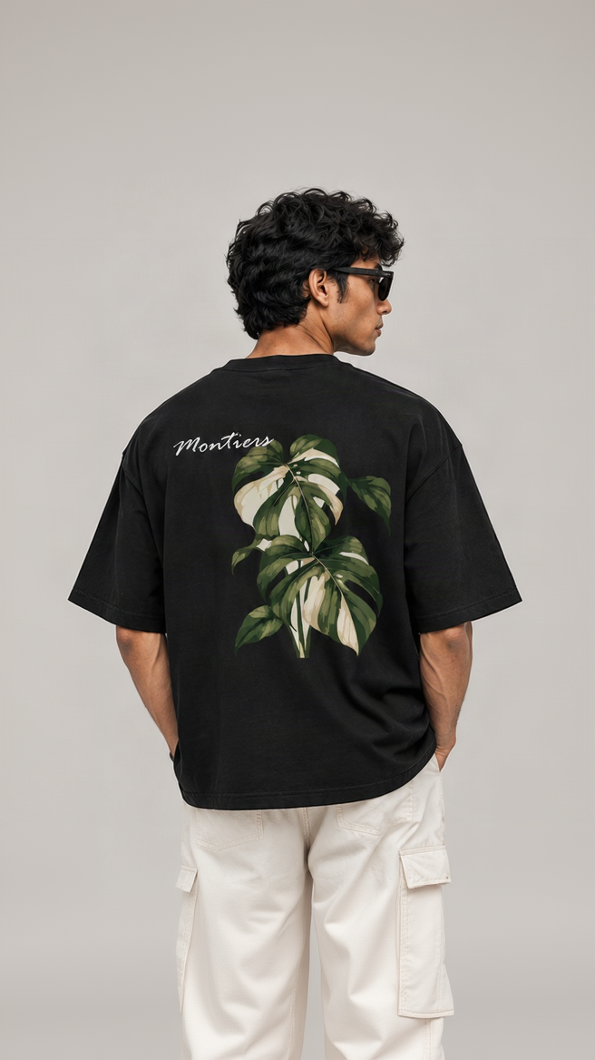Montiers Botanic Back-Print Black Boxy Tee