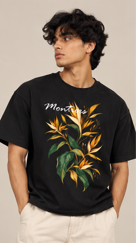 Monties Botanical Black Boxy Tee
