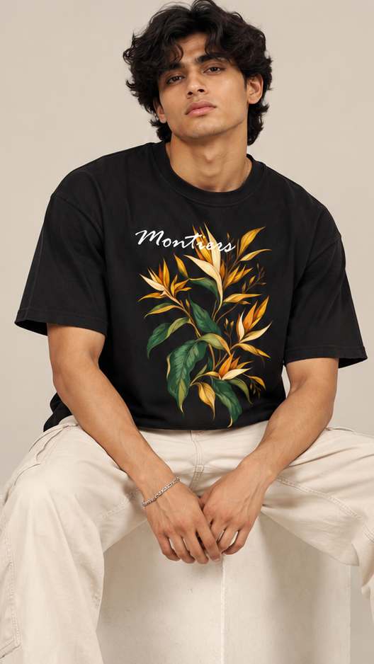 Monties Botanical Black Boxy Tee