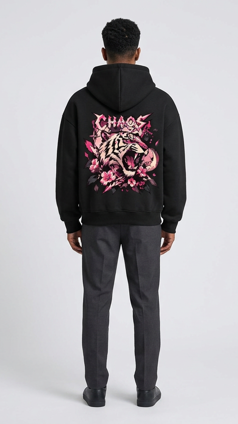 Chaos Tiger Hoodie matching front and back model views
