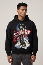 Clean-shaven Indian model wearing Neon Wanderer hoodie, front view
