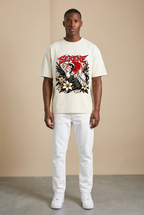 Front view of the Serene Crane boxy-fit tee using the new model