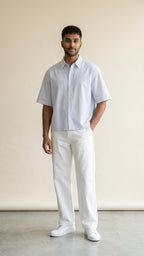 Blue Striped Oxford Boxy Shirt Front Design