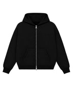 Black Boxy Dual Zipper Hoodie Front Design