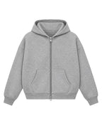 Grey Boxy Dual Zipper Hoodie Front Design